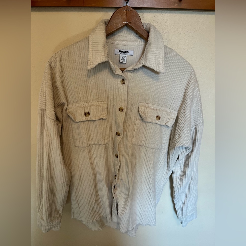 RSQ Ivory Ribbed Button Down Top - M - Picture 4 of 4